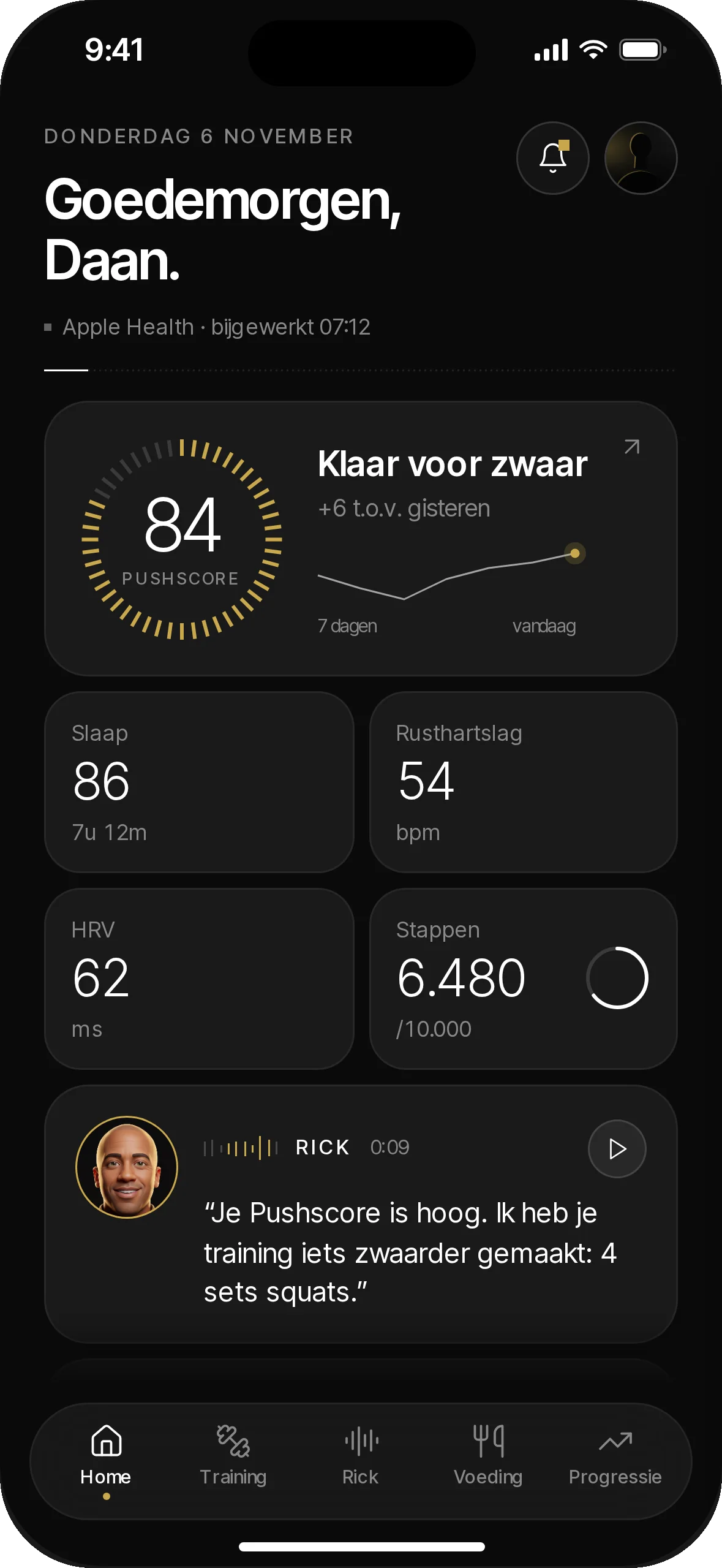 Pushrep home screen